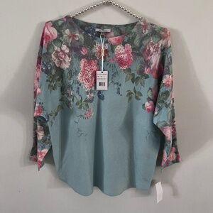 NWT Vila Milano Floral Print Rhinestone Crewneck Sweater |Size Petite Medium|